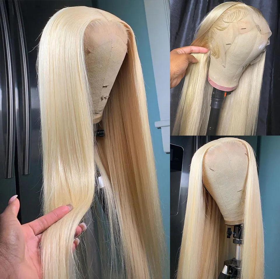 100% HUMAN HAIR 14A 613 Blonde 13x4 lace front wig Straight 200% Density Human hair with Pre Plucked with Baby Hair