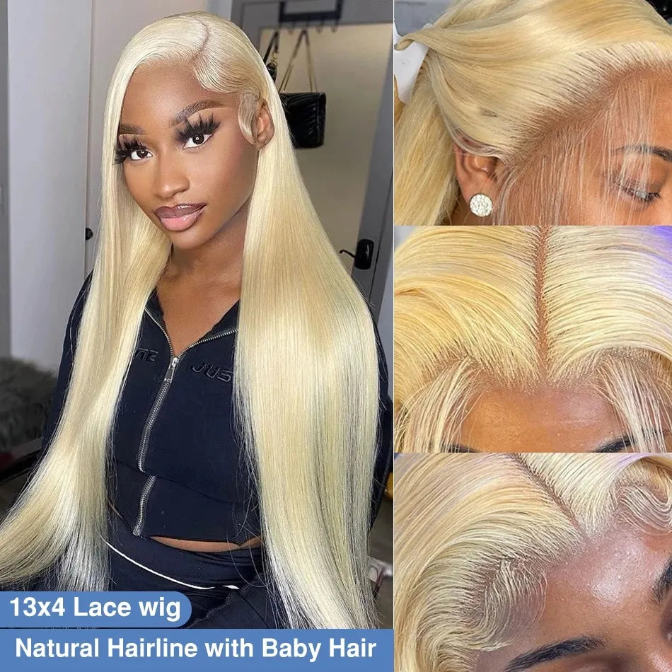 100% HUMAN HAIR 14A 613 Blonde 13x4 lace front wig Straight 200% Density Human hair with Pre Plucked with Baby Hair