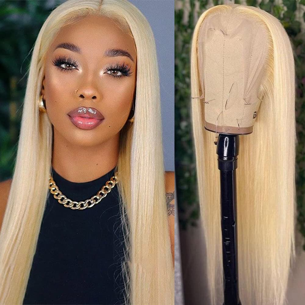 100% HUMAN HAIR 14A 613 Blonde 13x4 lace front wig Straight 200% Density Human hair with Pre Plucked with Baby Hair