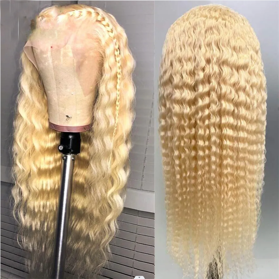 100% HUMAN HAIR 12A 613 Blonde 13x4 lace front wig Curly 200% Density Human hair with Pre Plucked with Baby Hair
