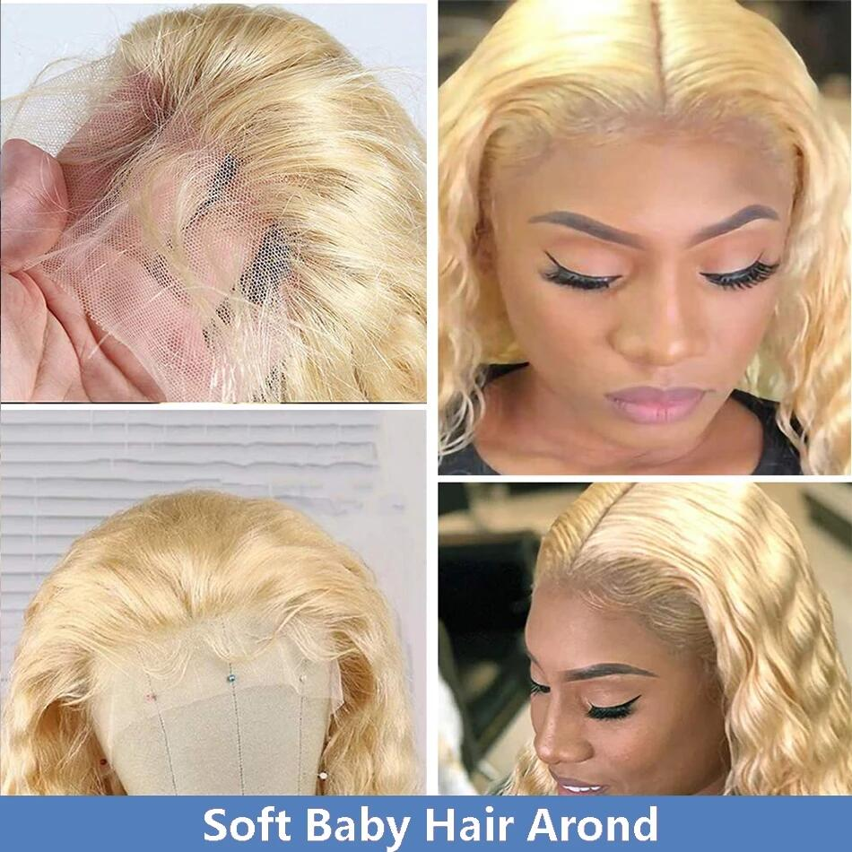 100% HUMAN HAIR 12A 613 Blonde 13x4 lace front wig Curly 200% Density Human hair with Pre Plucked with Baby Hair