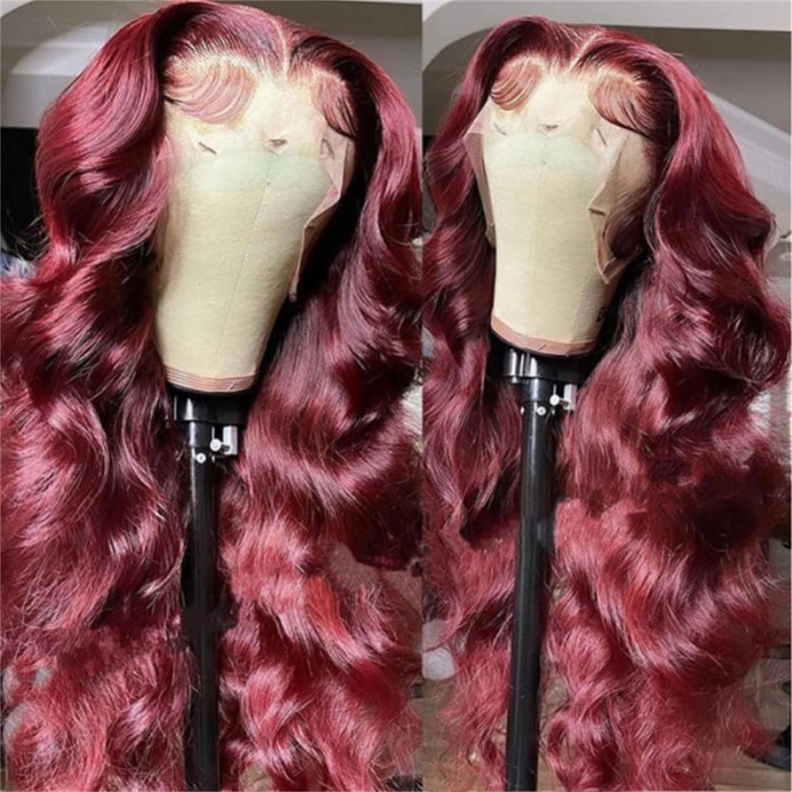 100% HUMAN HAIR 13x4 Body Wave 99j Transparent Lace Frontal Wigs 200% density