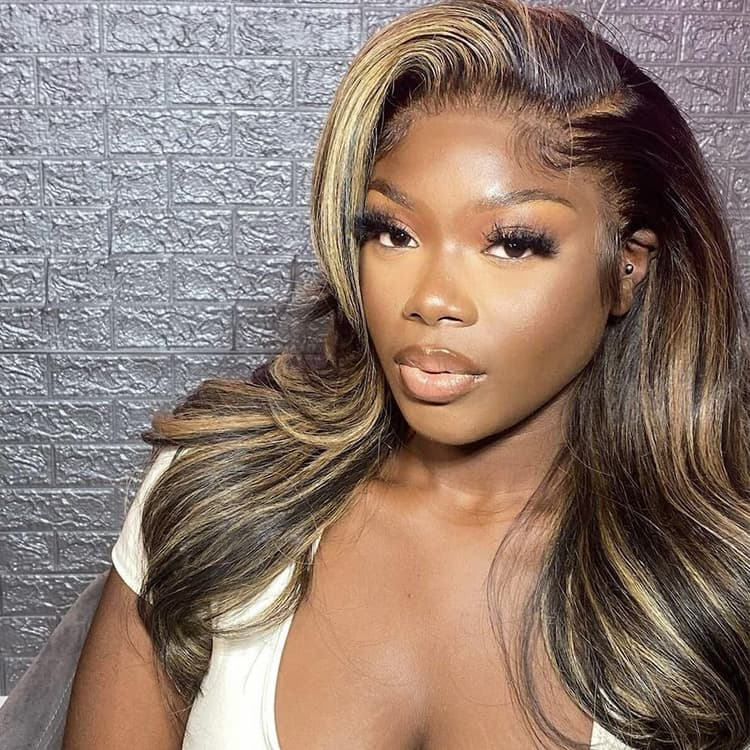100% HUMAN HAIR Body Wave Highlight 13x4 Transparent Lace Frontal wig 200%