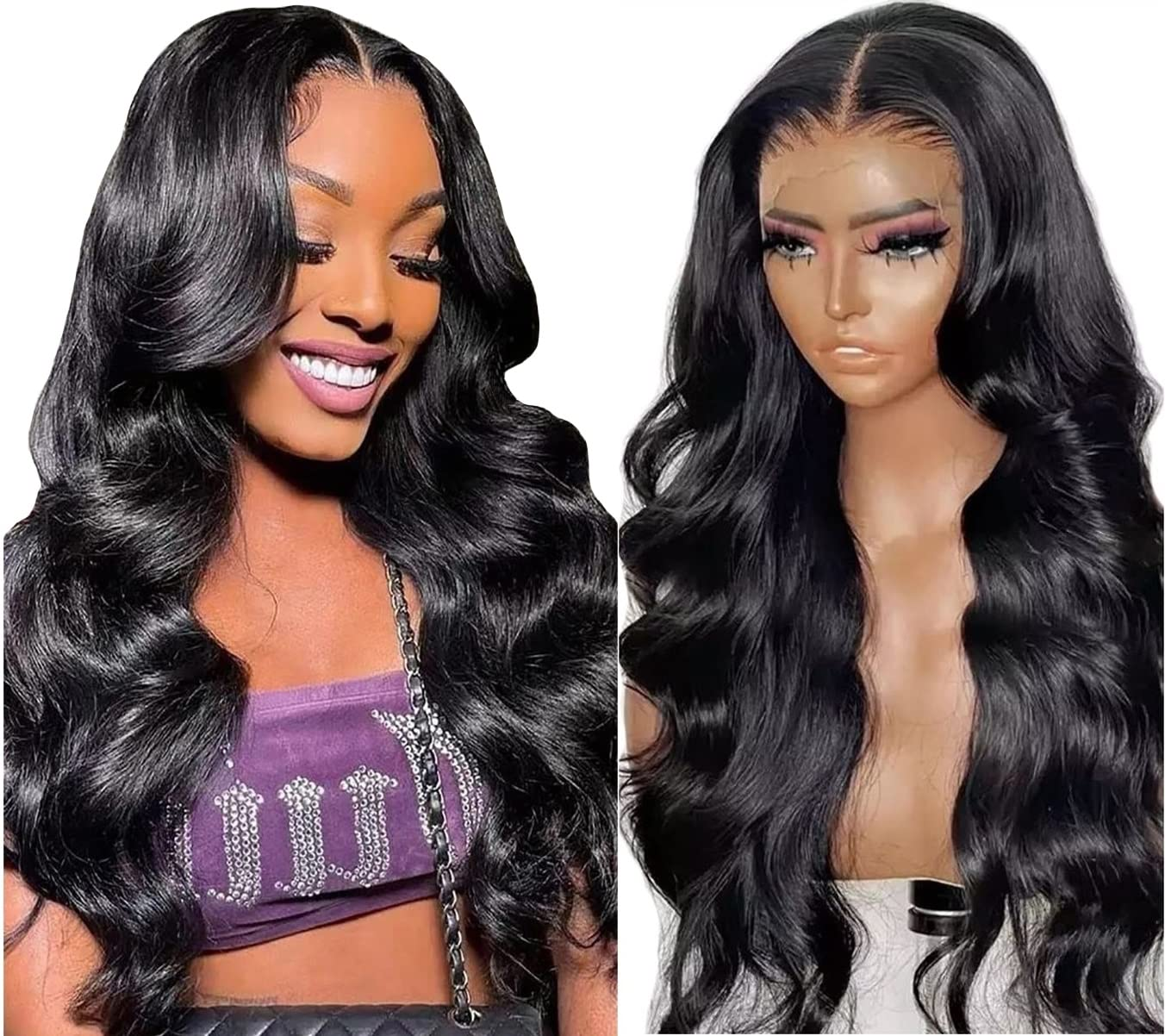 100% HUMAN HAIR 13x4 Body Wave Natural Transparent Lace Frontal Wigs 200% density