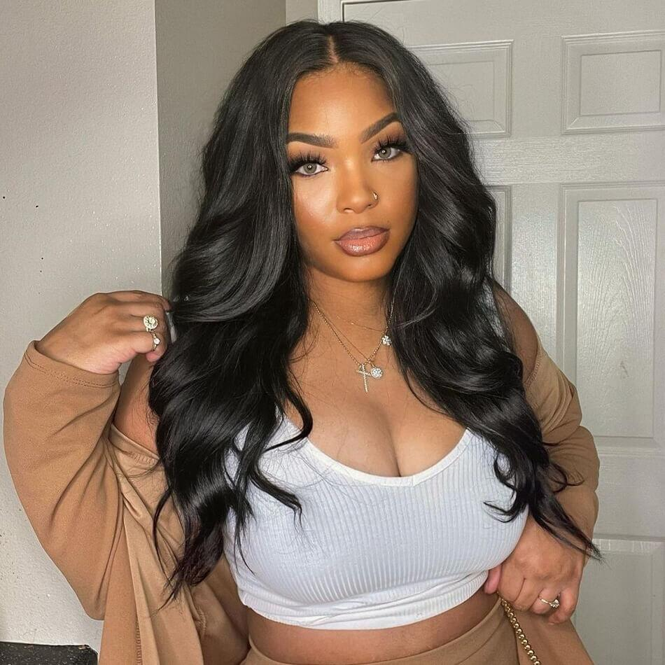 100% HUMAN HAIR 13x4 Body Wave Natural Transparent Lace Frontal Wigs 200% density