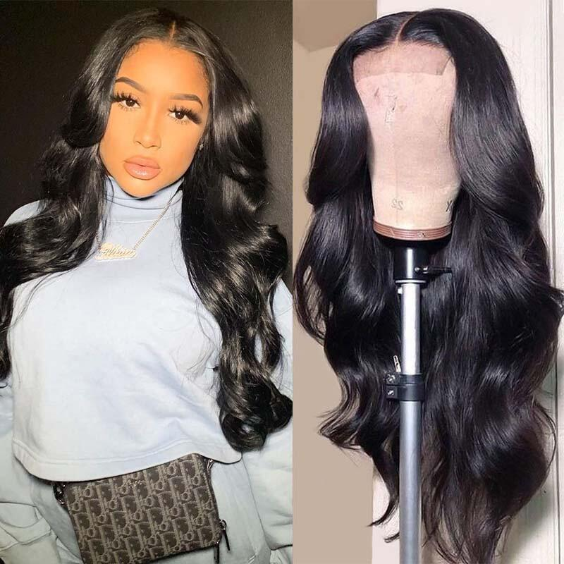 100% HUMAN HAIR 13x4 Body Wave Natural Transparent Lace Frontal Wigs 200% density