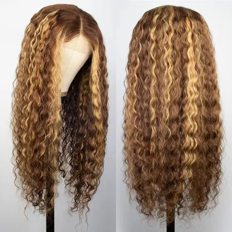 100% HUMAN HAIR Curly Highlight 13x4 Transparent Lace Frontal wig 200%