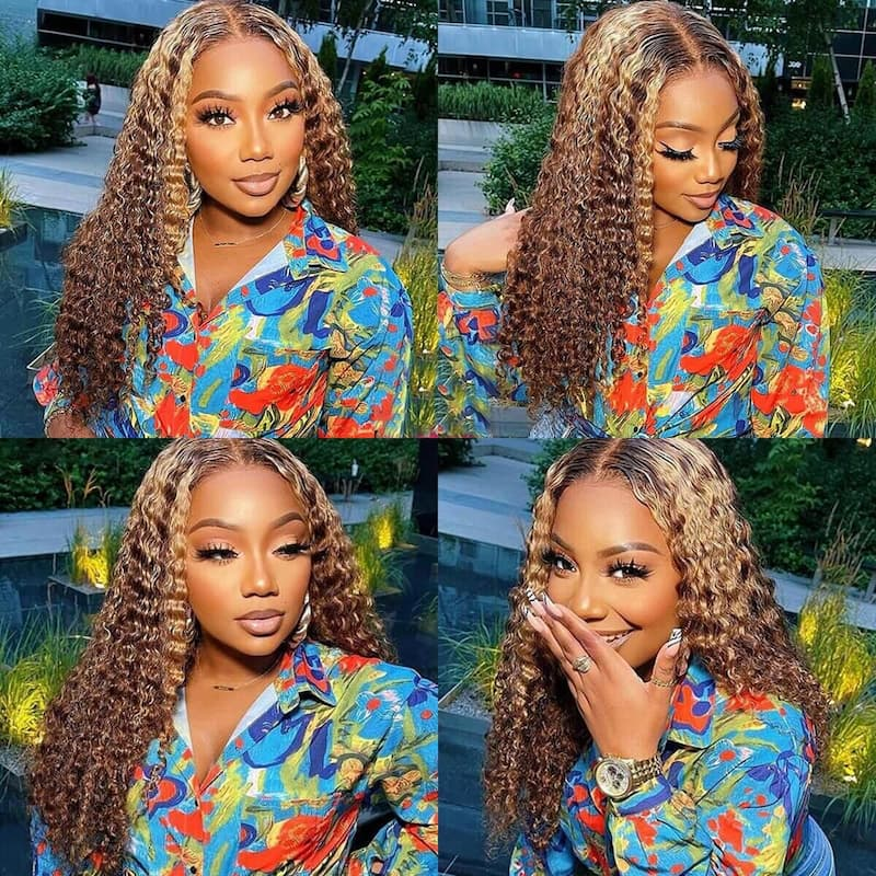 100% HUMAN HAIR Curly Highlight 13x4 Transparent Lace Frontal wig 200%