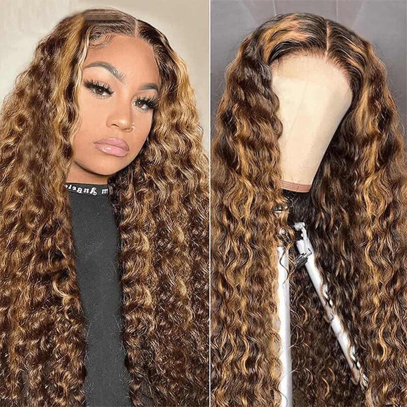 100% HUMAN HAIR Curly Highlight 13x4 Transparent Lace Frontal wig 200%