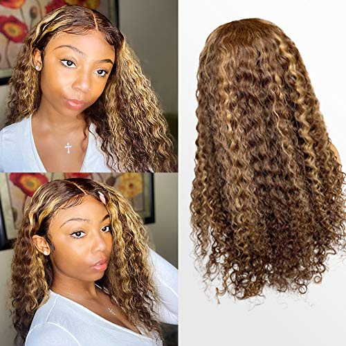 100% HUMAN HAIR Curly Highlight 13x4 Transparent Lace Frontal wig 200%