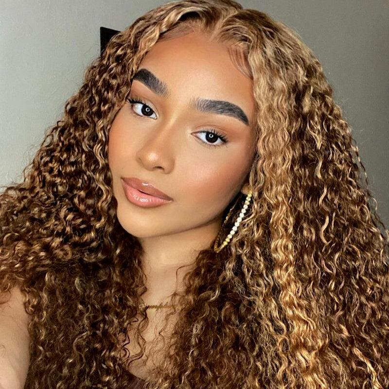 100% HUMAN HAIR Curly Highlight 13x4 Transparent Lace Frontal wig 200%