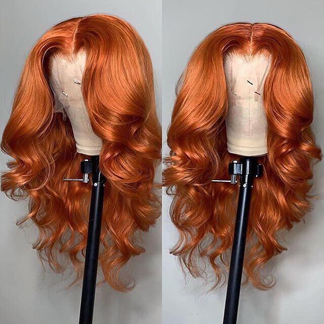 100% HUMAN HAIR 13x4 Body Wave Ginger Transparent Lace Frontal Wigs 200% density