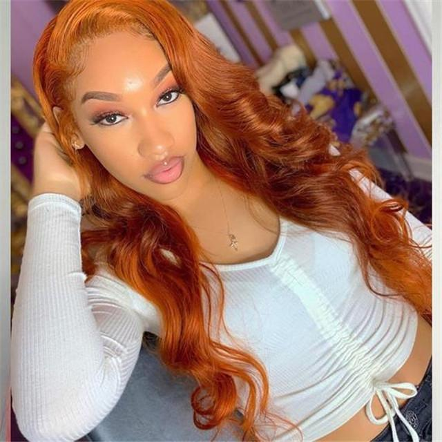 100% HUMAN HAIR 13x4 Body Wave Ginger Transparent Lace Frontal Wigs 200% density
