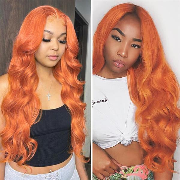 100% HUMAN HAIR 13x4 Body Wave Ginger Transparent Lace Frontal Wigs 200% density