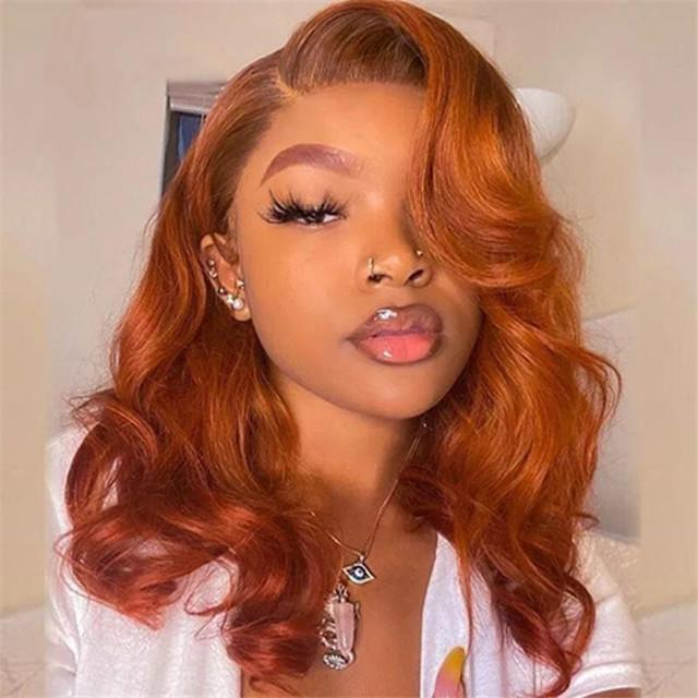100% HUMAN HAIR 13x4 Body Wave Ginger Transparent Lace Frontal Wigs 200% density
