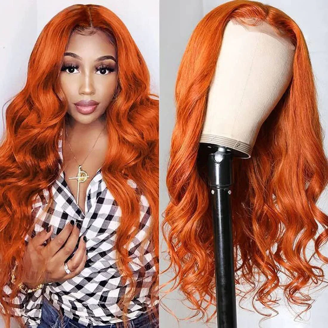 100% HUMAN HAIR 13x4 Body Wave Ginger Transparent Lace Frontal Wigs 200% density