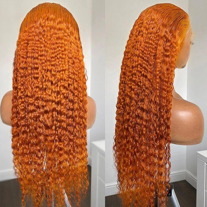 100% HUMAN HAIR Curly Ginger 13x4 Transparent Lace Frontal wig 200%