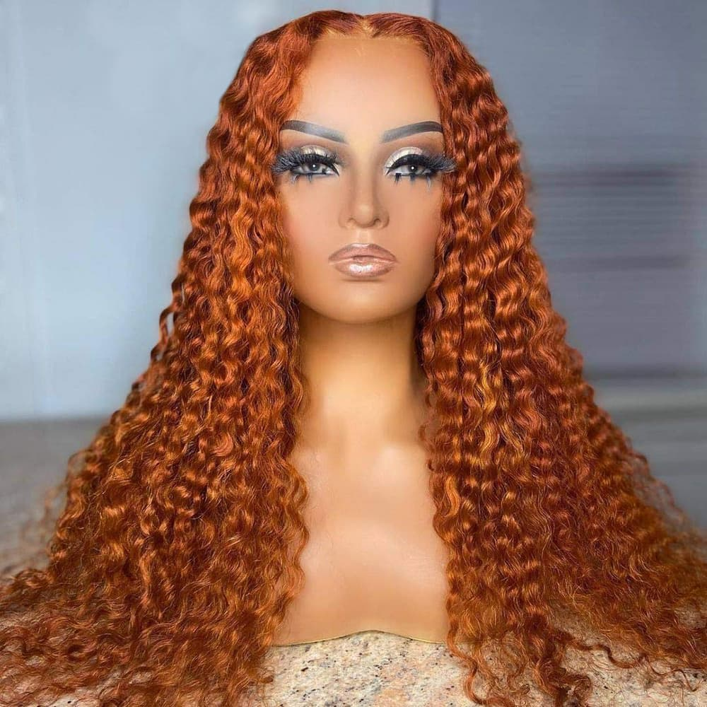 100% HUMAN HAIR Curly Ginger 13x4 Transparent Lace Frontal wig 200%