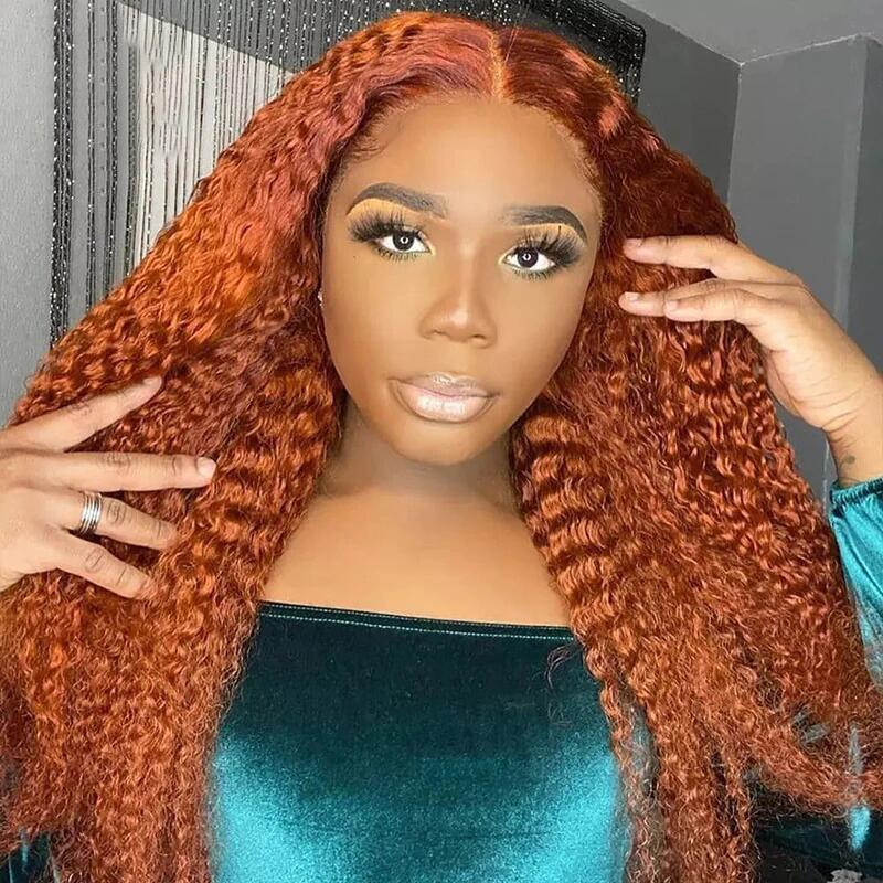 100% HUMAN HAIR Curly Ginger 13x4 Transparent Lace Frontal wig 200%