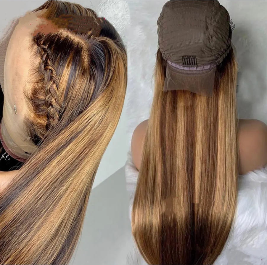 100% HUMAN HAIR Straight Highlight 13x4 Transparent Lace Frontal wig 200%