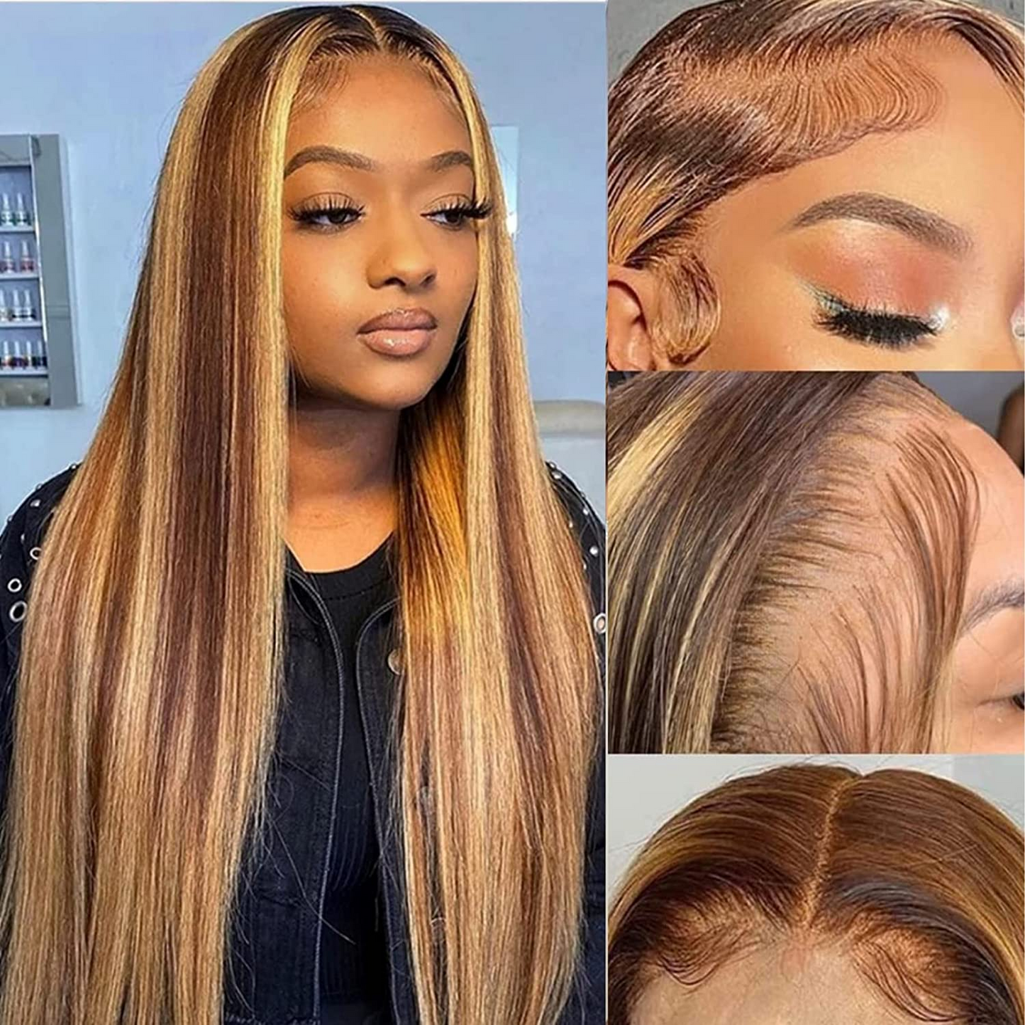 100% HUMAN HAIR Straight Highlight 13x4 Transparent Lace Frontal wig 200%