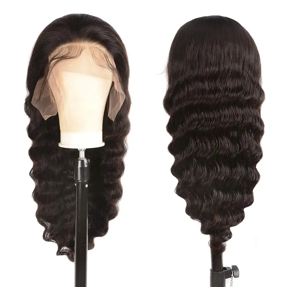 100% HUMAN HAIR 13x4 Loose Wave Natural Transparent Lace Frontal Wigs 200% density
