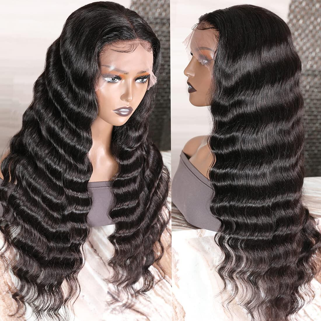 100% HUMAN HAIR 13x4 Loose Wave Natural Transparent Lace Frontal Wigs 200% density