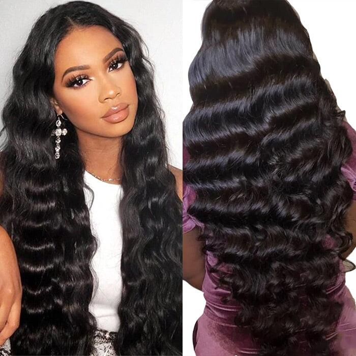 100% HUMAN HAIR 13x4 Loose Wave Natural Transparent Lace Frontal Wigs 200% density