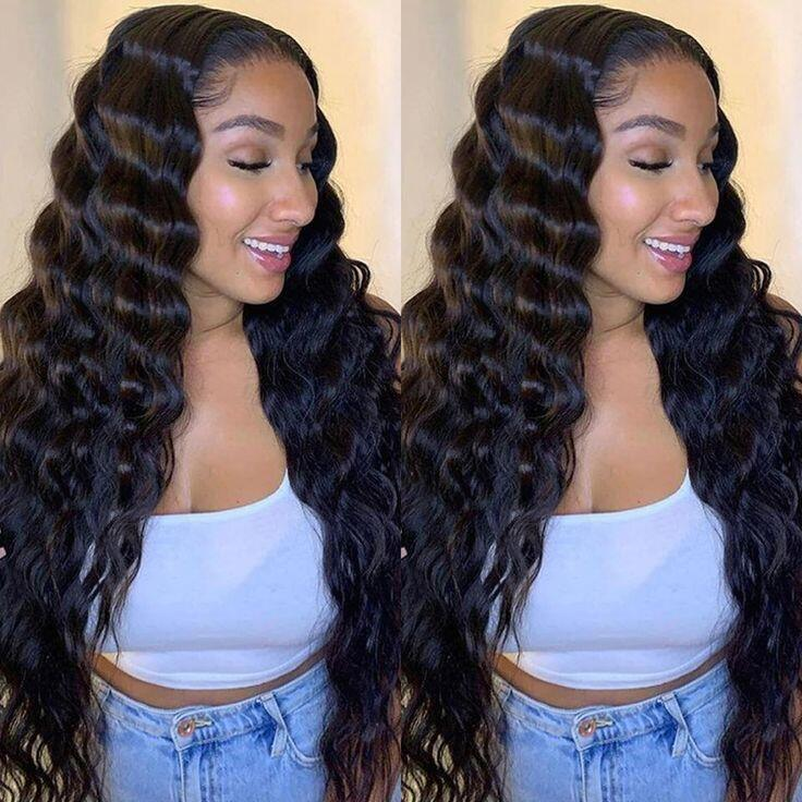 100% HUMAN HAIR 13x4 Loose Wave Natural Transparent Lace Frontal Wigs 200% density