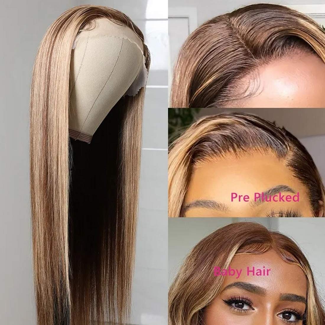 100% HUMAN HAIR Straight Highlight 13x4 Transparent Lace Frontal wig 200%