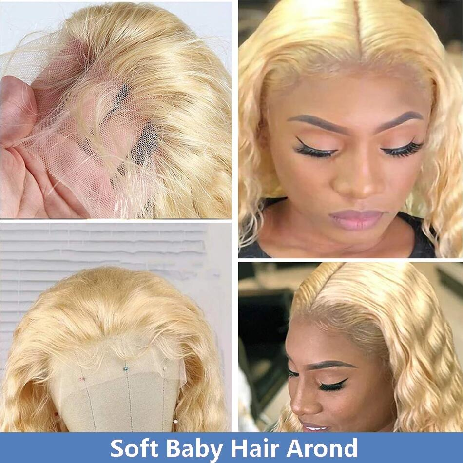 100% HUMAN HAIR 12A 613 Blonde 13x4 lace front wig  Curly   200% Density Human hair with Pre Plucked with Baby Hair