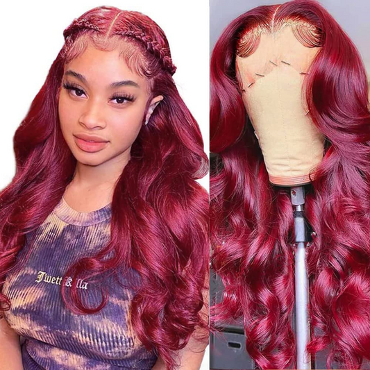 100% HUMAN HAIR 13x4 Body Wave  99j Transparent Lace Frontal  Wigs  200% density